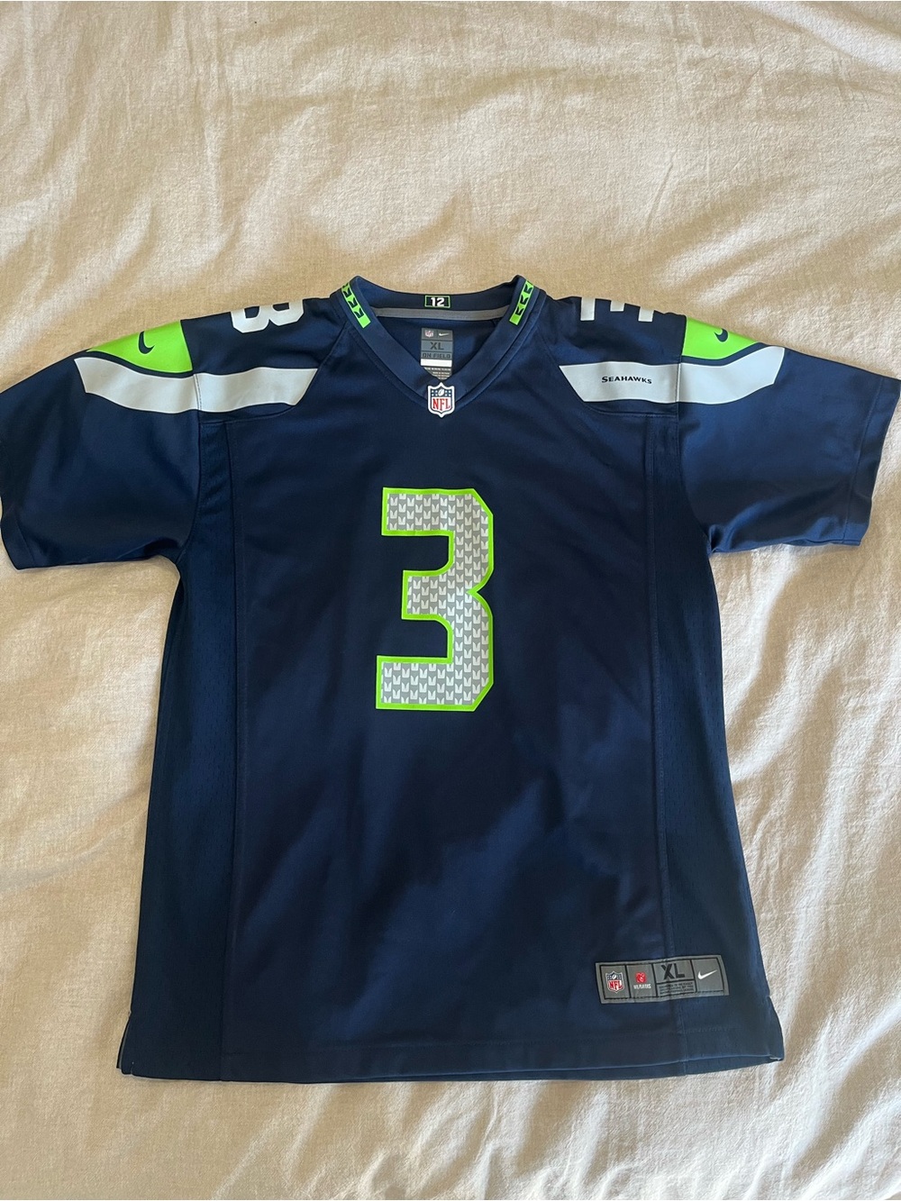 NFL Kids Seattle Seahawks #3 Navy & Volt Jersey